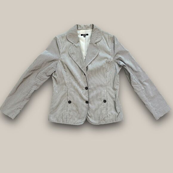 Women's Blazer Sports Jacket Black & White Striped Business Casual Size 10 Med - Picture 1 of 16